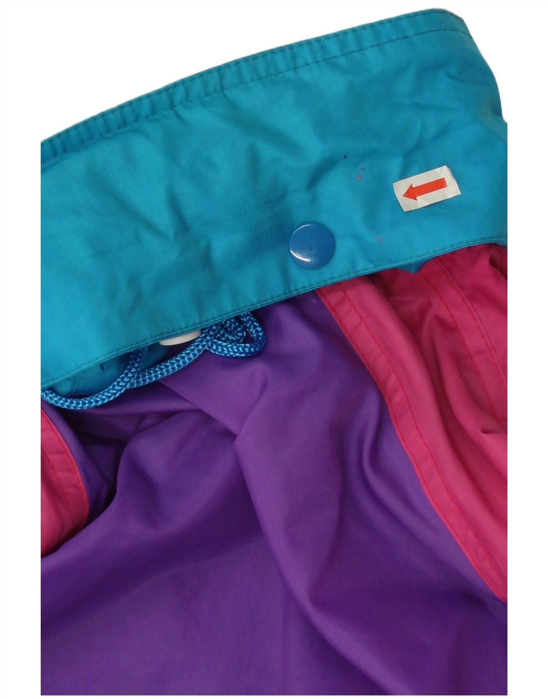 Vintage Damen-Regenjacke mit Kapuze, übergroß, UK 14, mittelblau, Farbblock