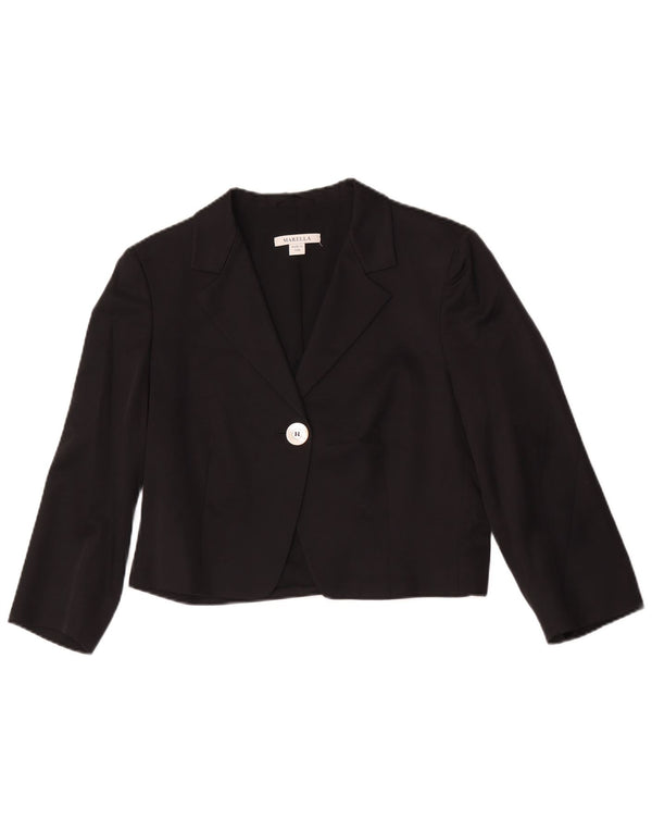 Marella Bolero-Jacke mit 3/4-Ärmeln und 1 Knopf für Damen, UK 14, Größe L, schwarze Viskose