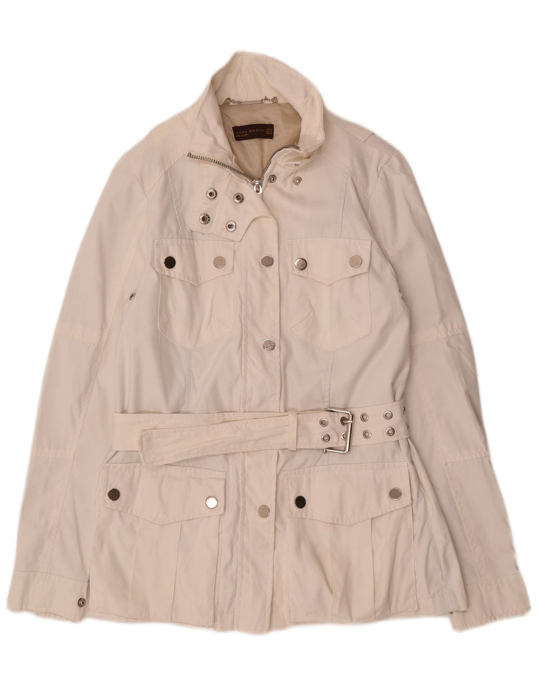 Zara Damen Utility-Jacke UK 12 Medium Off White Nylon