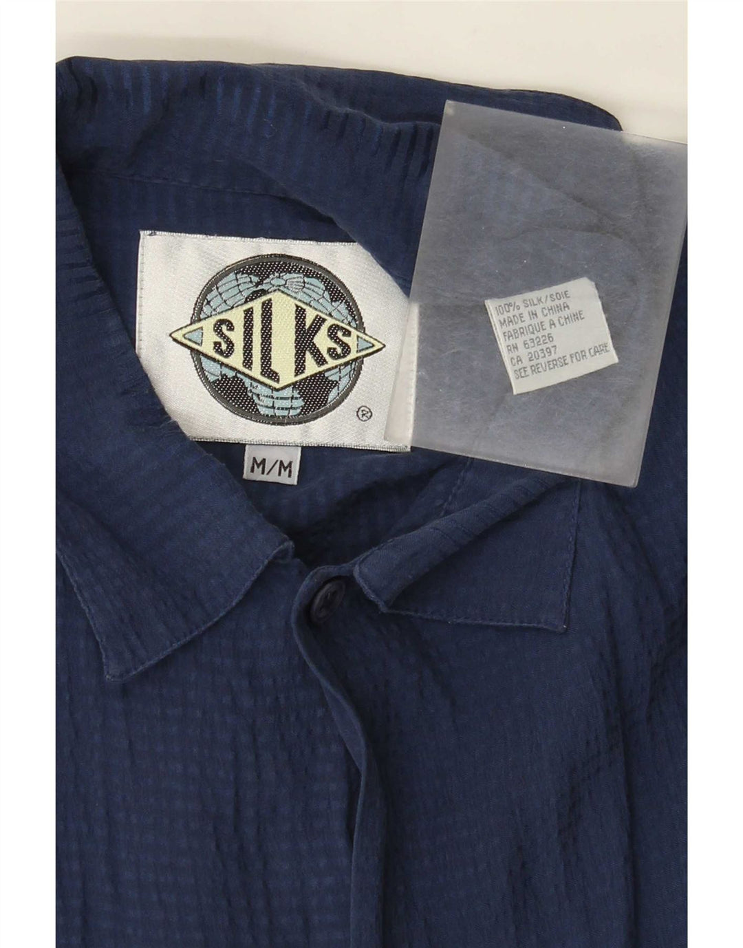 Vintage Herren Kurzarmhemd Medium Navy Blue Seide