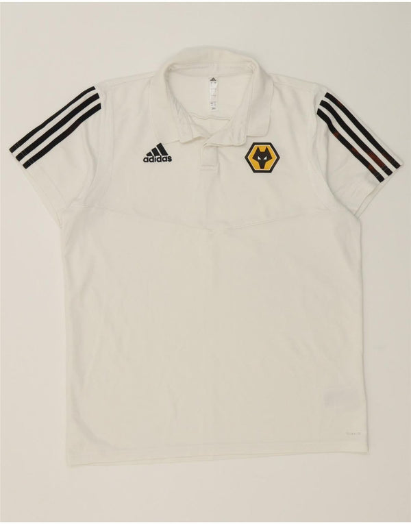 Adidas Herren Wolverhampton Wanderers Poloshirt, groß, weiß gestreift, Baumwolle