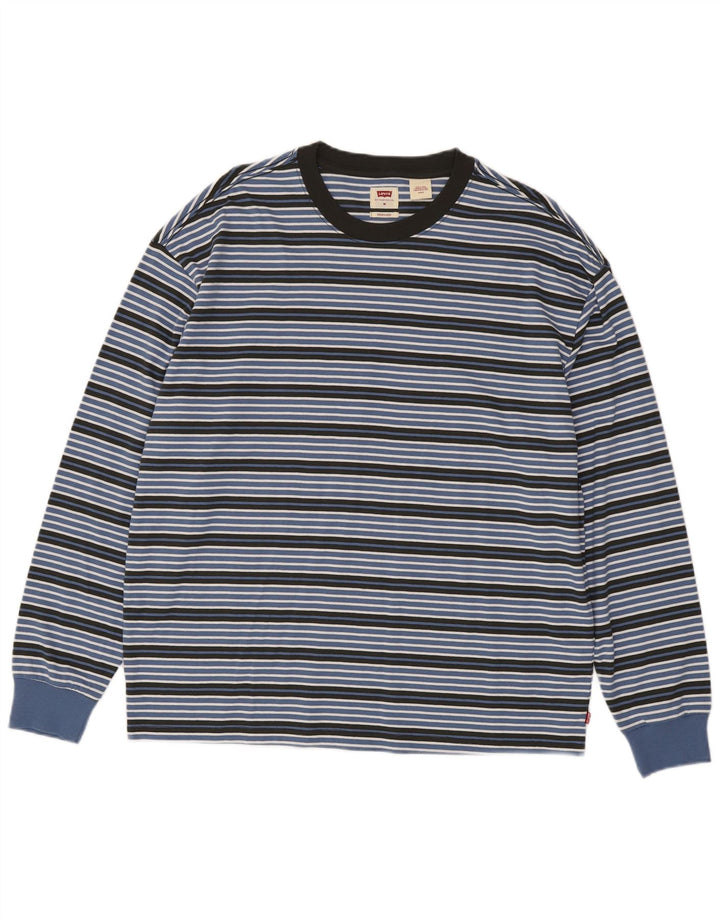 Levi's Herren-Oberteil in Übergröße, langärmelig, mittelblau, gestreift, Baumwolle