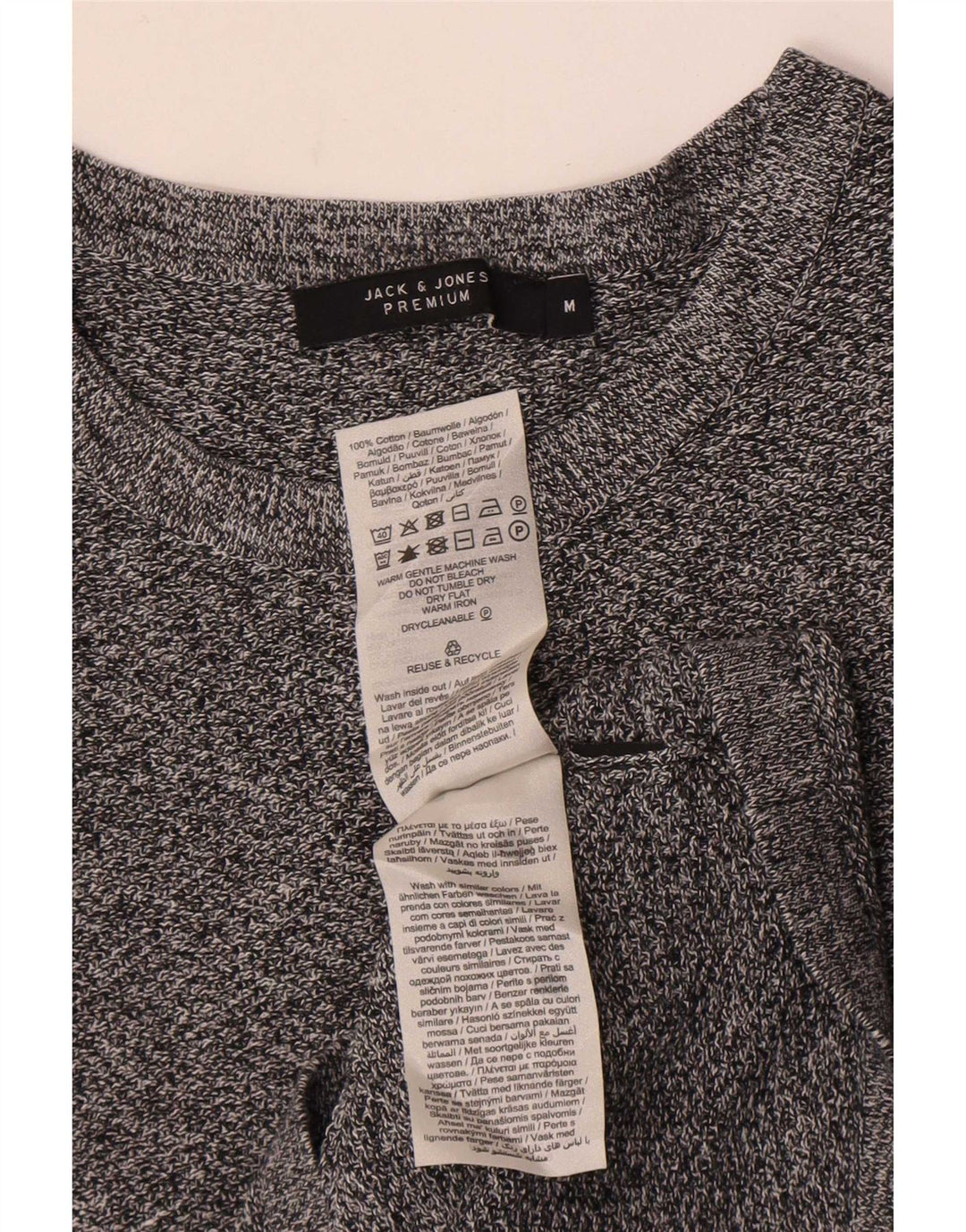 Jack & Jones Herren-Oberteil, langärmelig, mittelgrau gefleckte Baumwolle