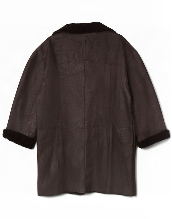 Vintage Damen Wende-Ledermantel UK 14 Large Schwarz Colourblock