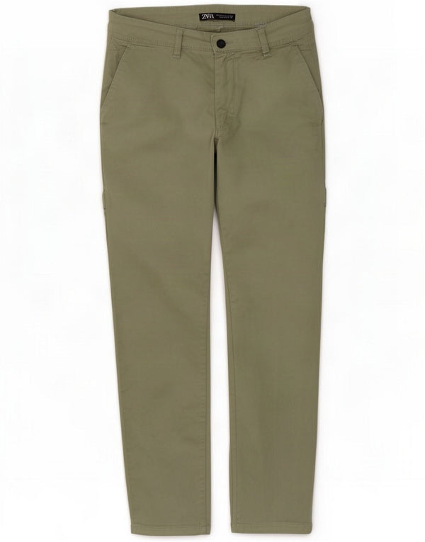 Zara Slim Chino-Hose für Herren, EU 42, Größe L, W32, L29, grüne Baumwolle