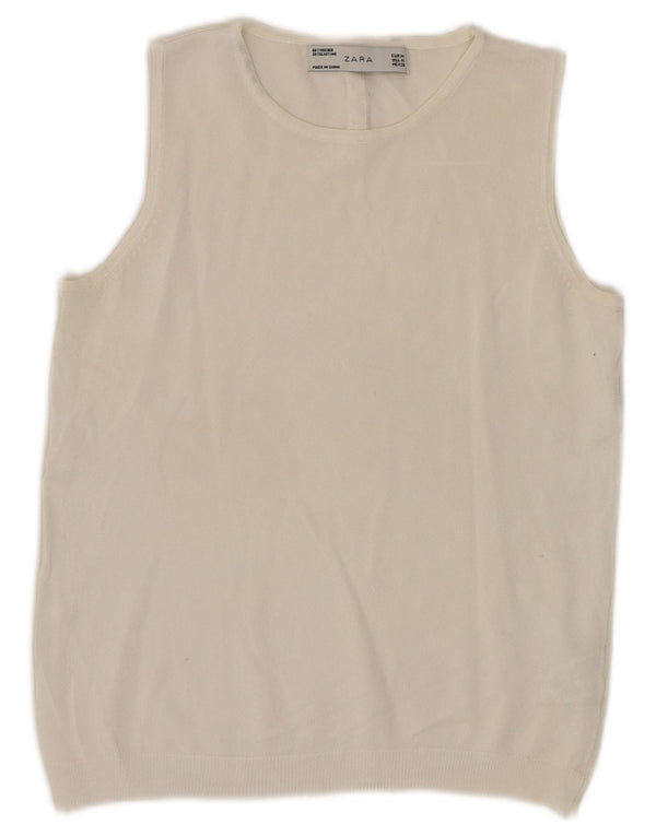 Zara Damen Crop Vest Top UK 12 Mittelweiße Viskose