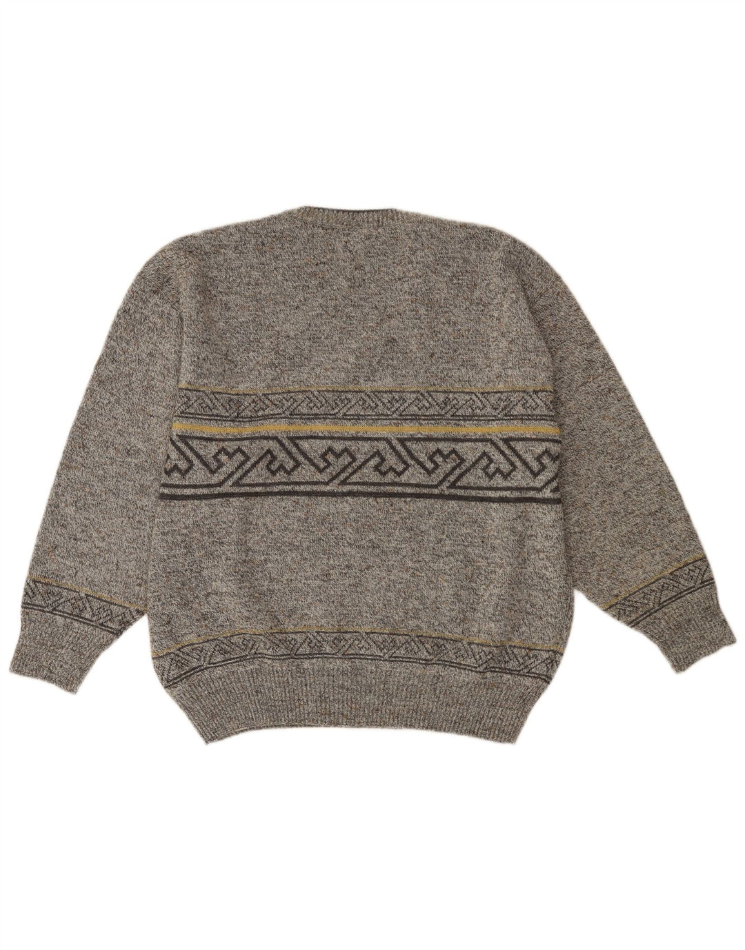 VINTAGE Herren Pullover mit V-Ausschnitt IT 52 Große graue geometrische Wolle