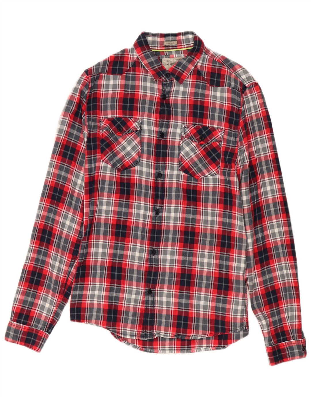 Guess Slim Fit Flanellhemd für Herren, klein, rot, kariert, Baumwolle