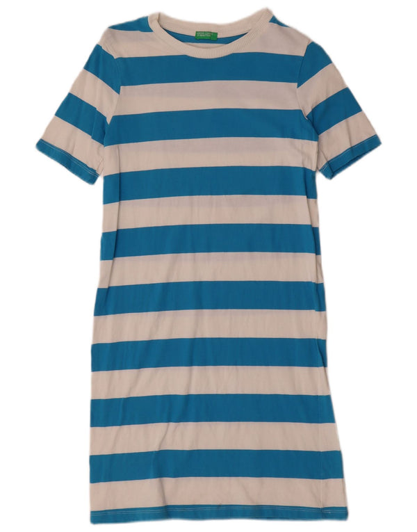 Benetton Damen T-Shirt-Kleid UK 6 XS blau gestreift aus Baumwolle