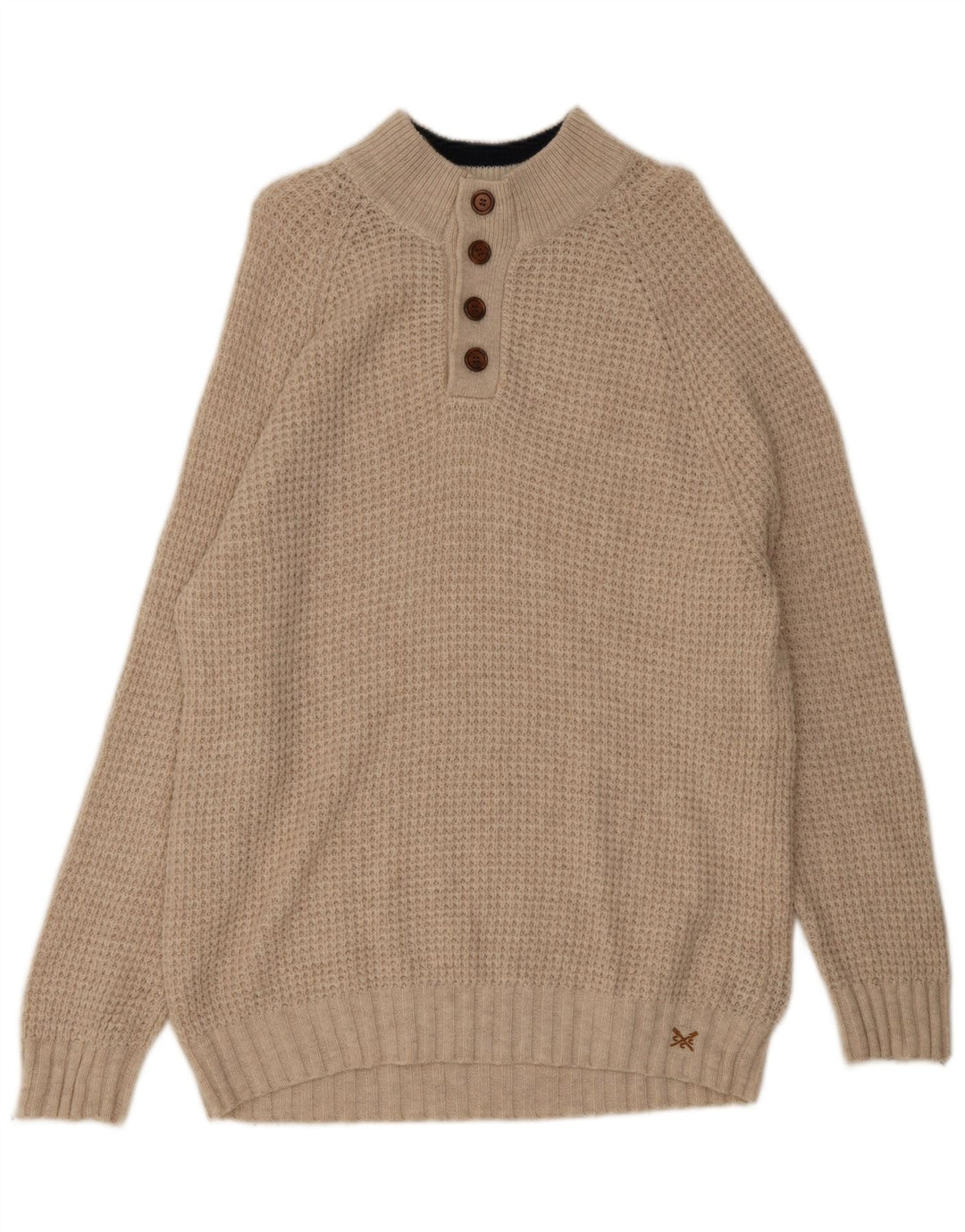 Crew Clothing Herren-Pullover mit Knopfkragen, XL, beige Wolle