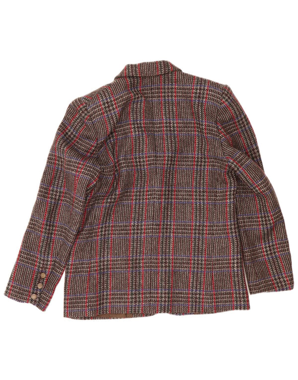 Vintage Damen 2-Knopf-Blazerjacke IT 44 Mittelbraune Hahnentrittwolle