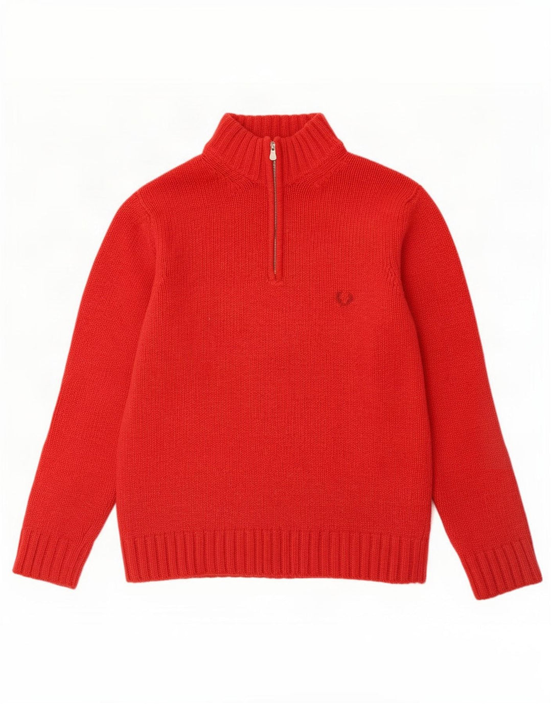 Fred Perry Herren-Pullover mit Reißverschluss am Hals, große rote Wolle