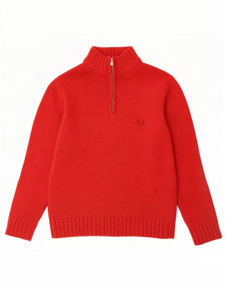 Fred Perry Herren-Pullover mit Reißverschluss am Hals, große rote Wolle