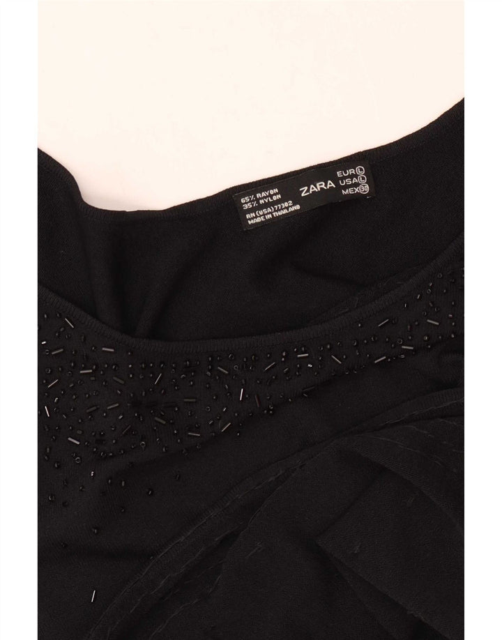Zara Damen Cami Top UK 14 Large Schwarz Rayon