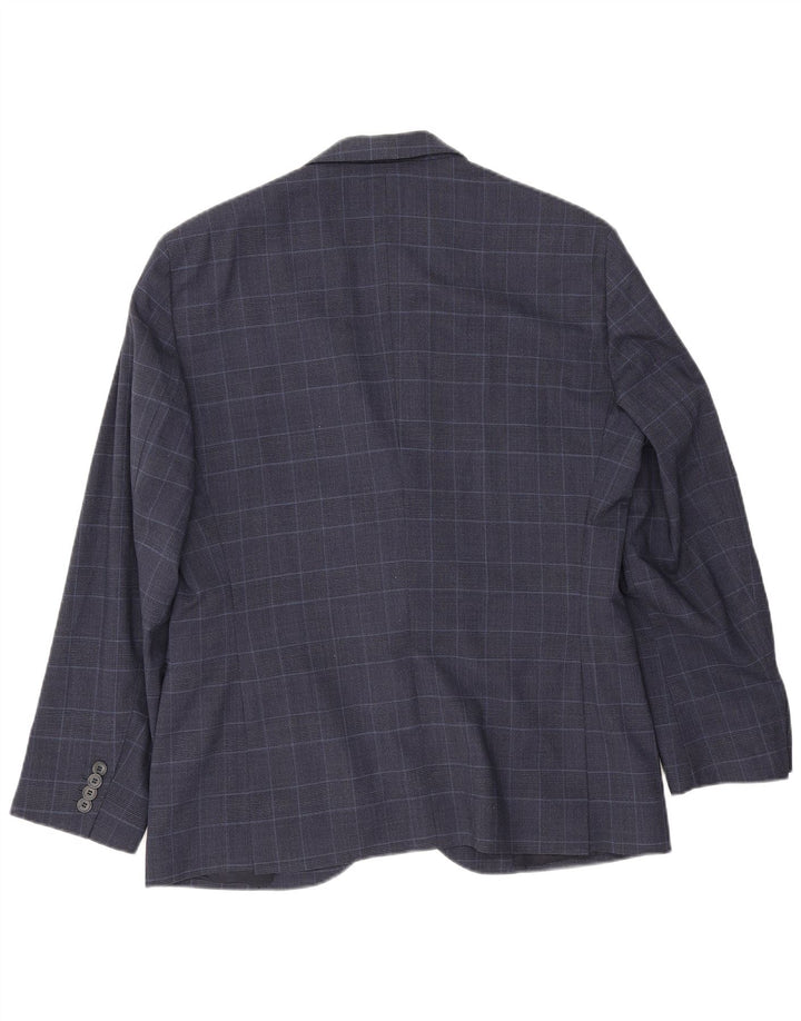 Massimo Dutti Herren-Blazer mit 2 Knöpfen, EU 40, mittelmarineblau karierte Wolle