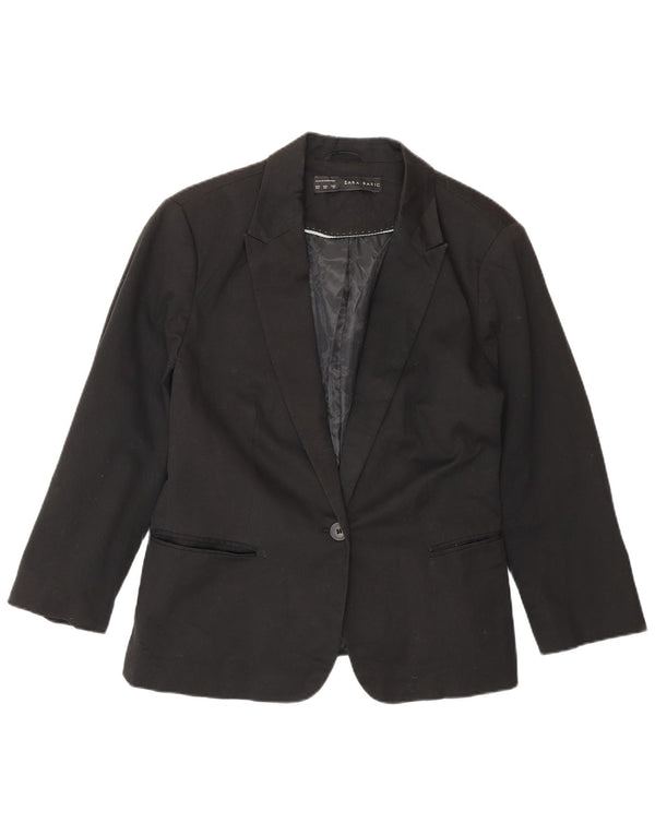 Zara Damen-Blazerjacke mit 3/4-Ärmeln und 1 Knopf, UK 20 2XL, schwarze Baumwolle