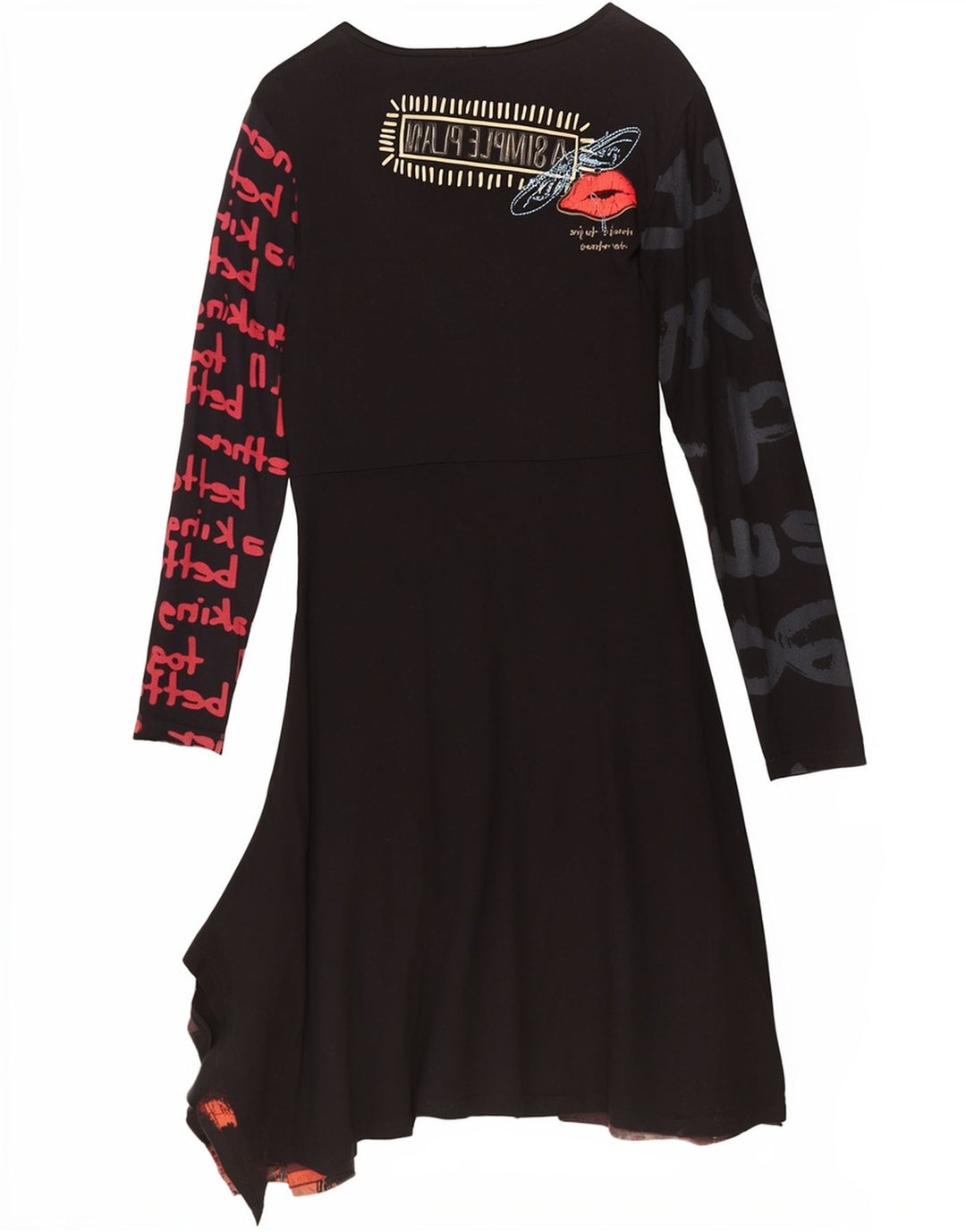 Desigual Damen grafisches asymmetrisches Kleid UK 18 XL Schwarz Patchwork