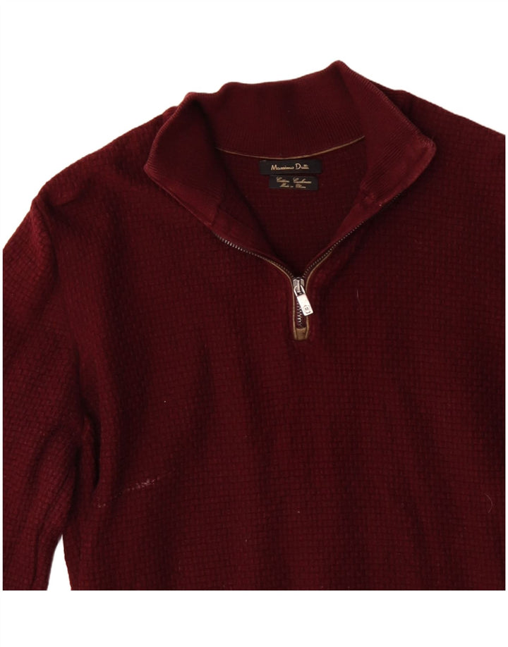 MASSIMO DUTTI Herren-Pullover mit Reißverschluss am Hals, kleine Burgunder-Baumwolle