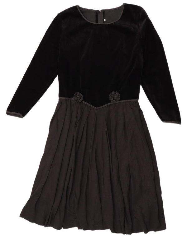 Vintage Damen Langarm-A-Linien-Kleid IT 44 Medium Black Colourblock