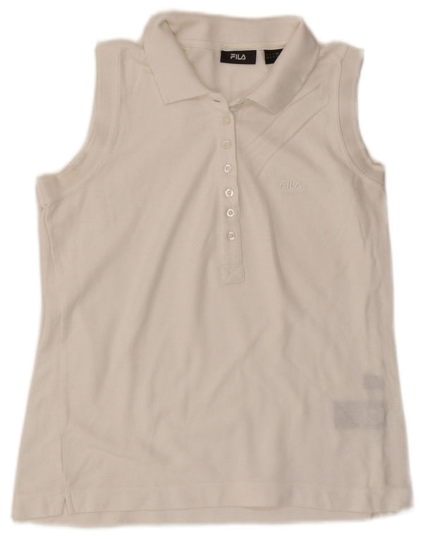 Fila Damen ärmelloses Poloshirt UK 14 Mittelweiße Baumwolle