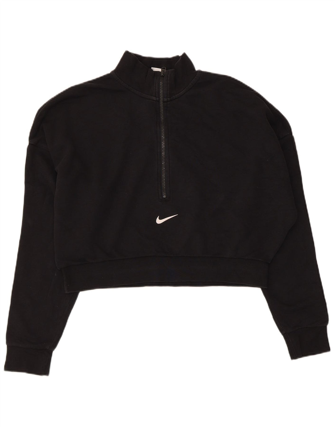 Nike Damen Crop Oversized Sweatshirt mit Reißverschluss am Hals, UK 16, Größe L, Schwarz