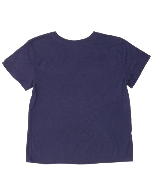 CHAMPION Damen Crop Graphic T-Shirt Top UK 14 Medium Marineblau Baumwolle