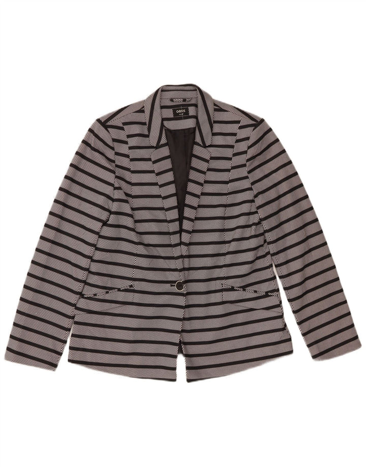 Oasis Damen-Blazerjacke mit 1 Knopf, UK 14, mittelgrau gestreift, Polyester