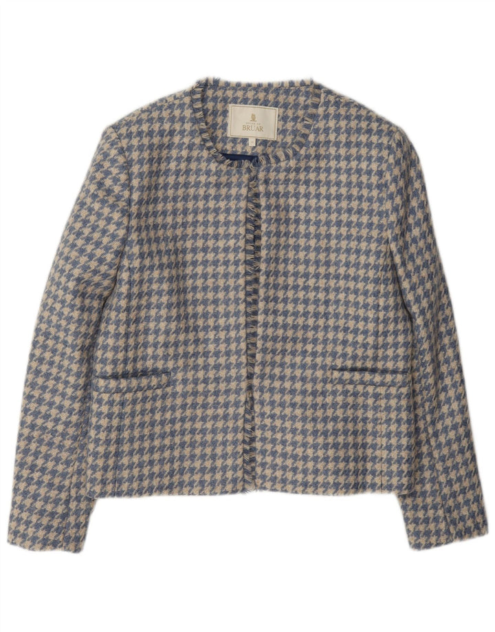 HOUSE OF BRUAR Damen Blazerjacke UK 12 Mittelblaue Hahnentrittwolle