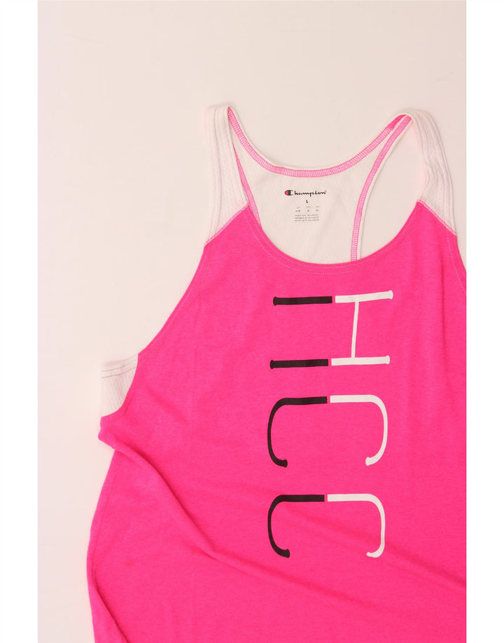CHAMPION Womens Graphic Vest Top UK 14 Large Pink Colourblock Polyester Vintage Champion and Second-Hand Champion from Messina Hembry 
