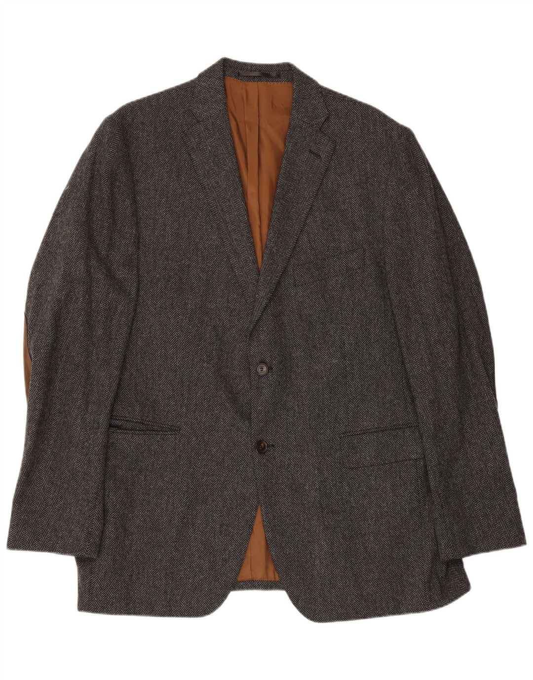 Vintage Herren 2-Knopf-Blazerjacke IT 56 3XL Graue Fischgrätenwolle