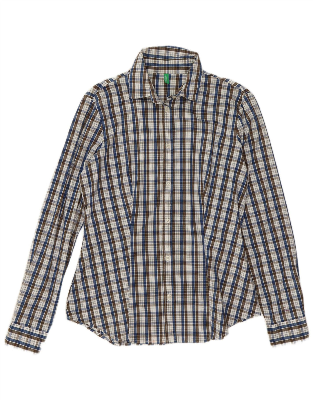 BENETTON Womens Shirt UK 14 Medium Navy Blue Check Cotton