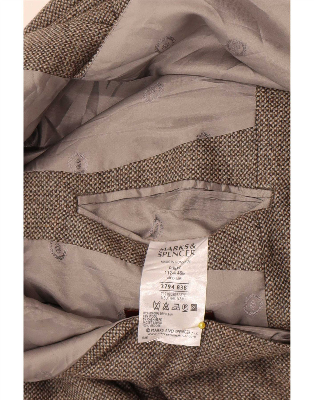 Marks & Spencer Herren-Blazer mit 3 Knöpfen, UK 46, XL, graue Wolle