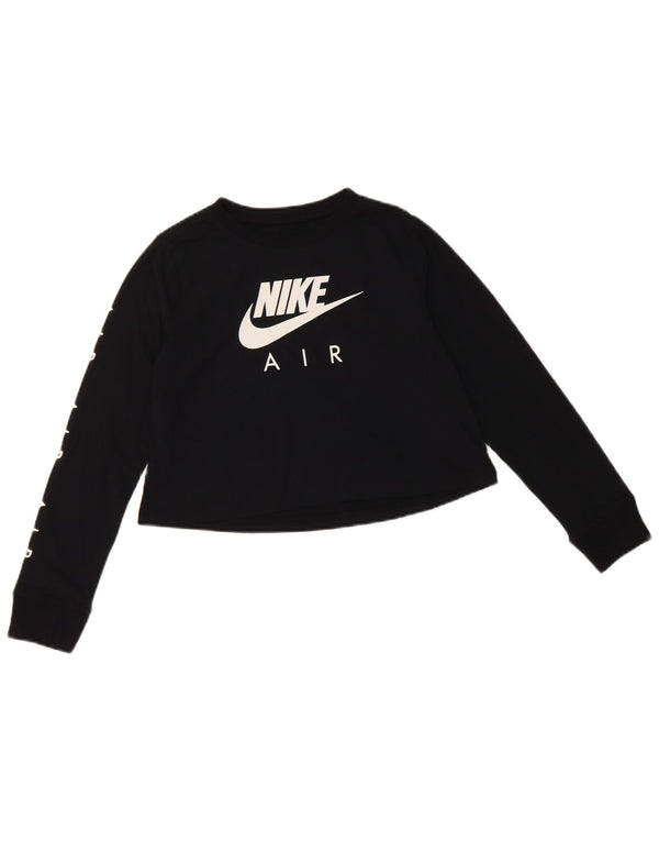 NIKE Mädchen Crop Graphic Top Langarm 10–11 Jahre Mittelschwarze Baumwolle