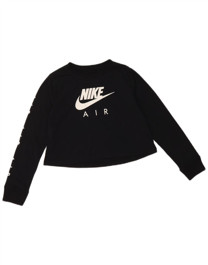 NIKE Mädchen Crop Graphic Top Langarm 10–11 Jahre Mittelschwarze Baumwolle