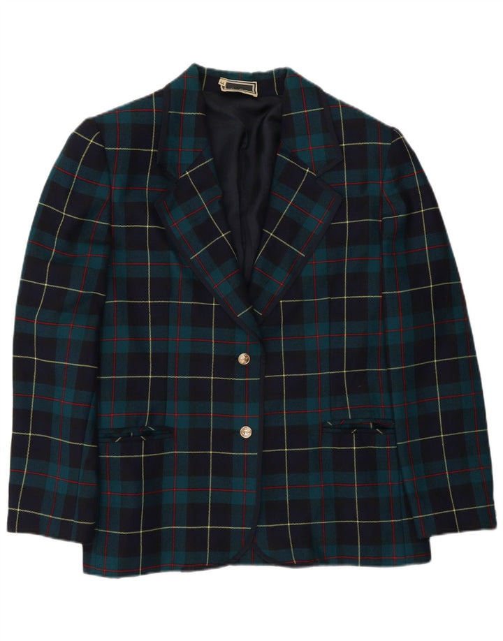 Luisa Spagnoli Damen 2-Knopf-Blazerjacke IT 44 mittelblau karierte Wolle