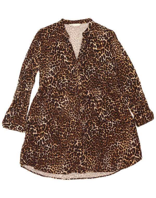 Zara Womens Z1975 Shirt Dress UK 10 Small Brown Animal Print Viscose
