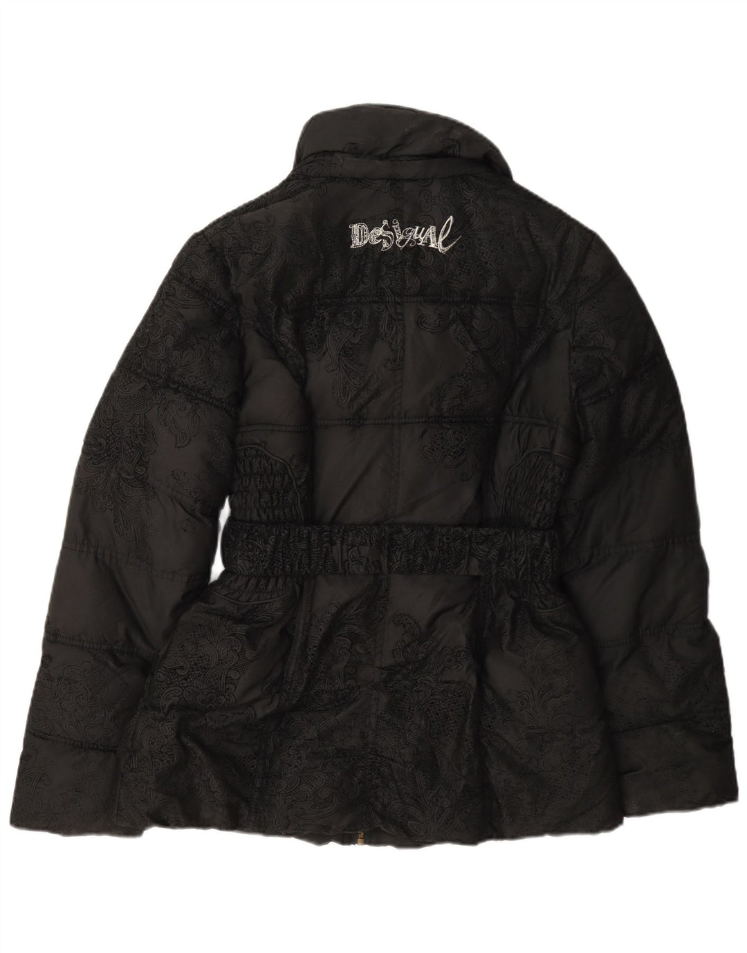 Desigual Womens Graphic Wattierte Jacke EU 40 Mittelschwarzes Paisley-Polyester