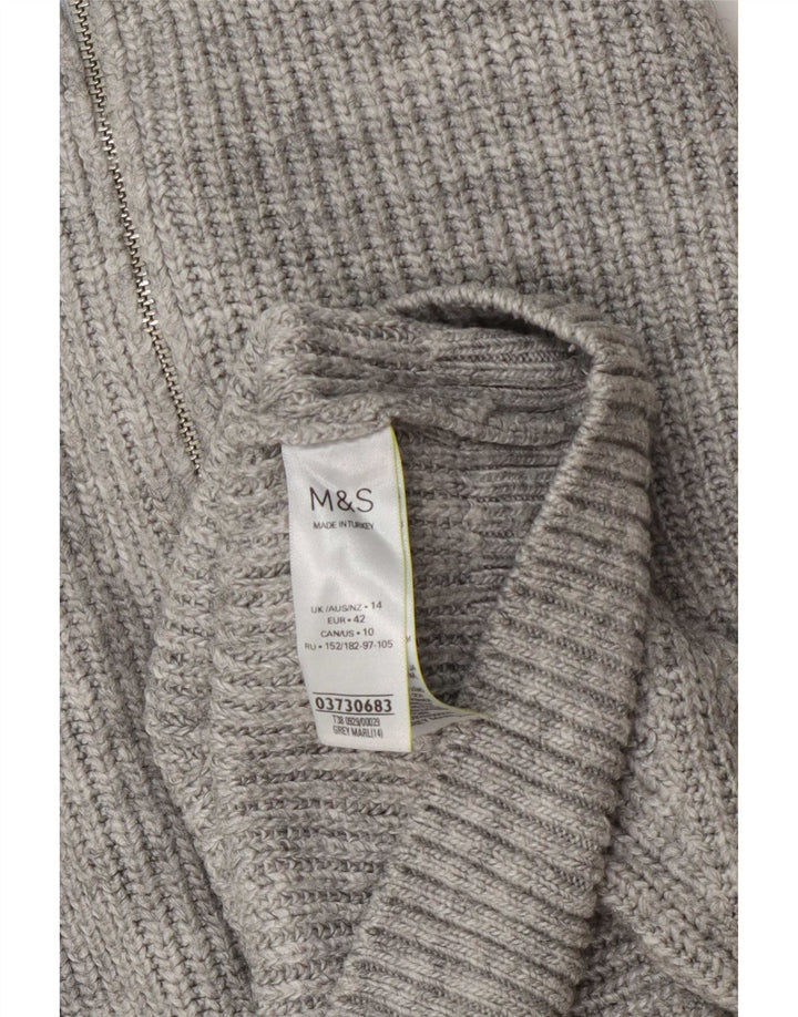 Marks & Spencer Damen-Pullover mit Reißverschluss am Hals, Gr. 14, Größe L, Grau meliert