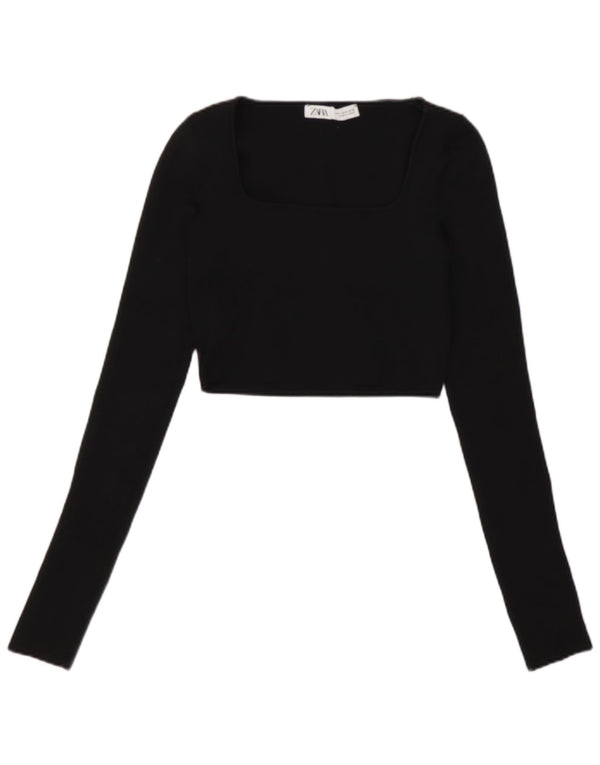 Zara Damen Crop Top Langarm UK 8 Small Schwarz