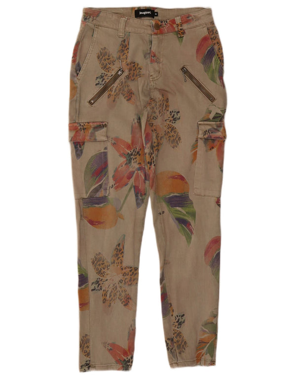 Desigual Damen Slim Cargohose EU 38 Medium W28 L27 Beige Floral