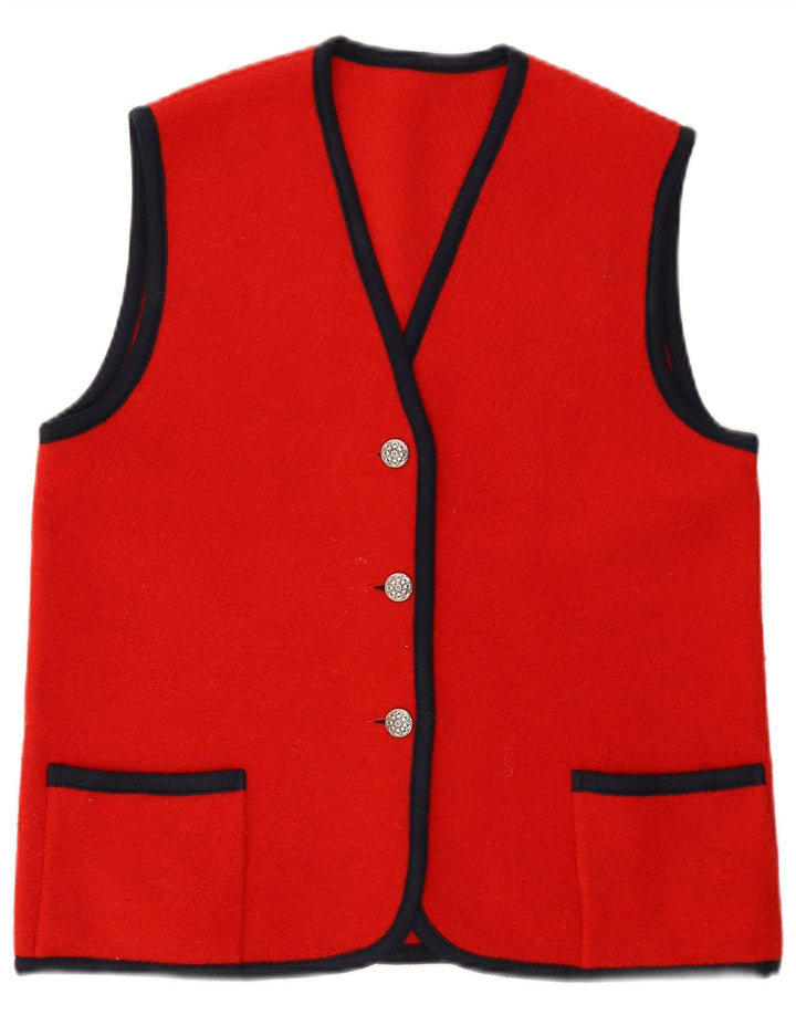 VINTAGE Ärmelloser Damen-Cardigan-Pullover UK 14 Mittelrot