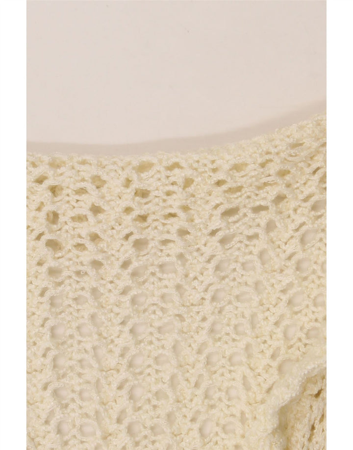 VINTAGE Womens Crochet Cardigan Sweater UK 14 Medium Off White Vintage Vintage and Second-Hand Vintage from Messina Hembry 