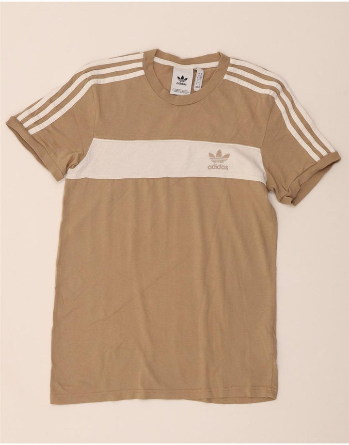 Adidas Herren T-Shirt Top Small Beige Colourblock Baumwolle