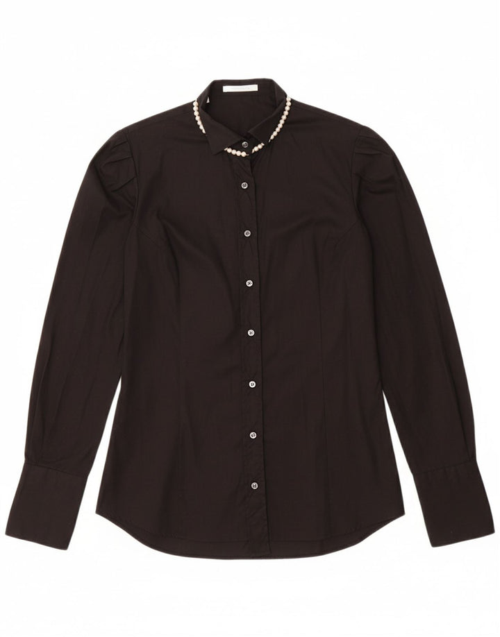VINTAGE Womens Shirt IT 46 Large Black Cotton