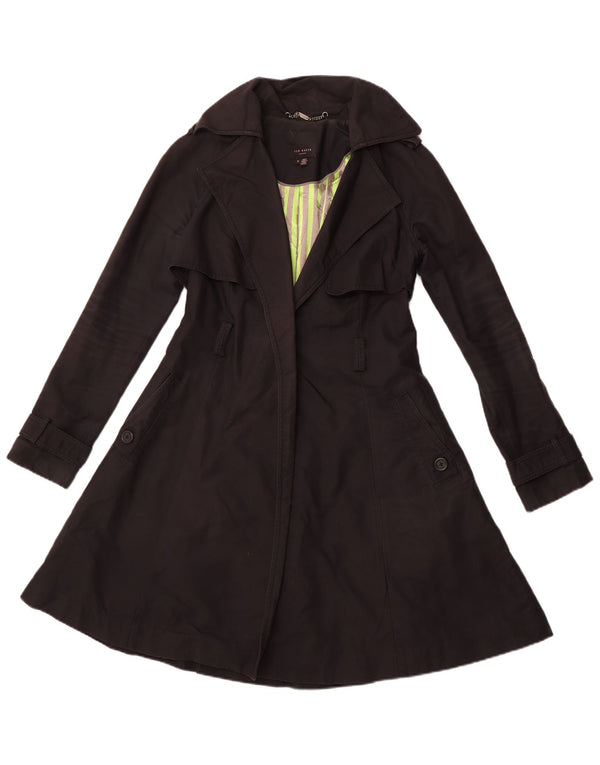 TED BAKER Offener Damen-Trenchcoat, Größe 2, klein, schwarze Baumwolle