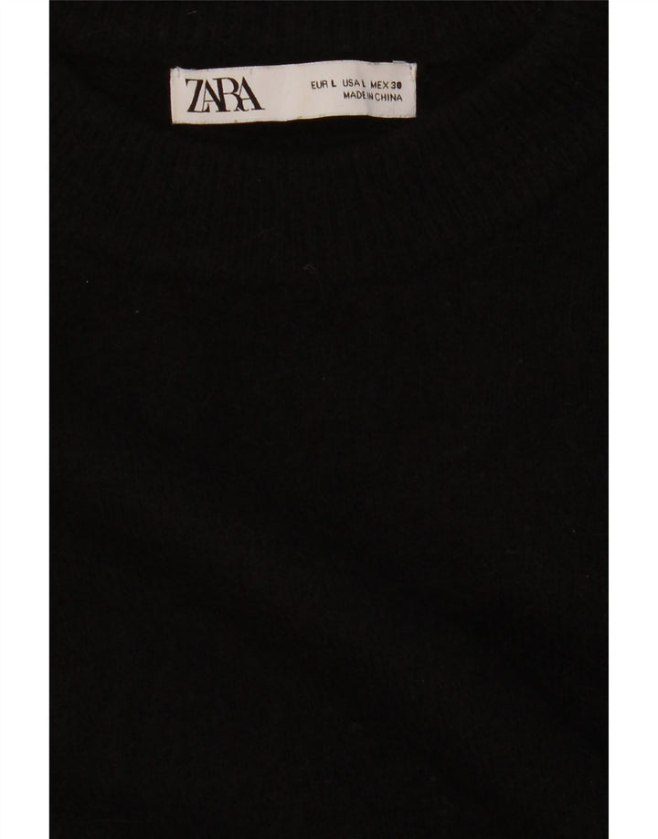 Zara Damen-Pullover, übergroß, Rundhalsausschnitt, Gr. 40, Größe L, Schwarz