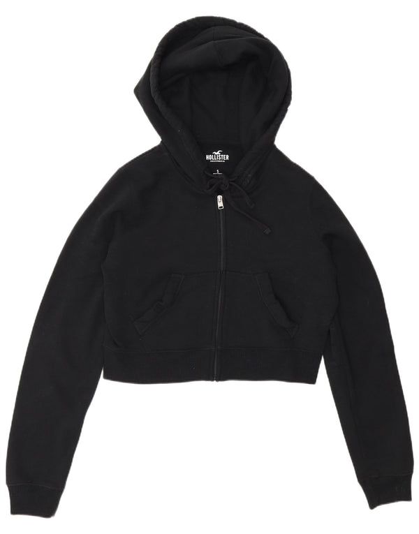 Hollister Damen Crop Zip Hoodie Pullover UK 10 Small Schwarz Baumwolle