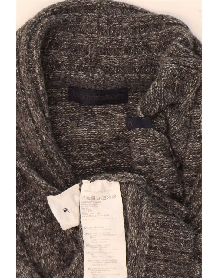 Trussardi Herren-Cardigan-Pullover XL Grau gefleckte Viskose