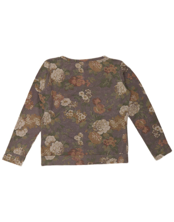 Brugi Damen-Sweatshirt-Pullover aus mittelgrauer, geblümter Baumwolle