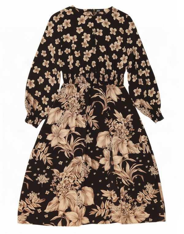 Zara Damen-Maxikleid mit langen Ärmeln, Gr. 40, Größe S, Schwarz, Blumenmuster, Polyester